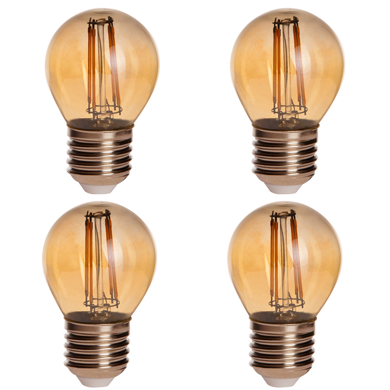 Gold Tint G16 E26/E27 4W LED Vintage Antique Filament Light Bulb, 40W Equivalent, 4-Pack, AC100-130V or 220-240V